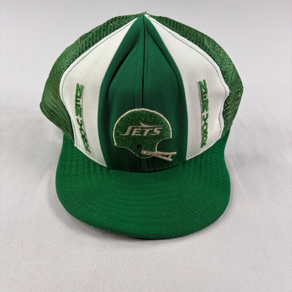 Vintage New York Jets Hat‎ Cap Green Lucky Stripes Snapback Adjustable Trucker